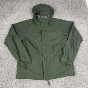 Marmot Jacket Mens M Green Hooded Rain Coat Lined Full Zip Lightweight